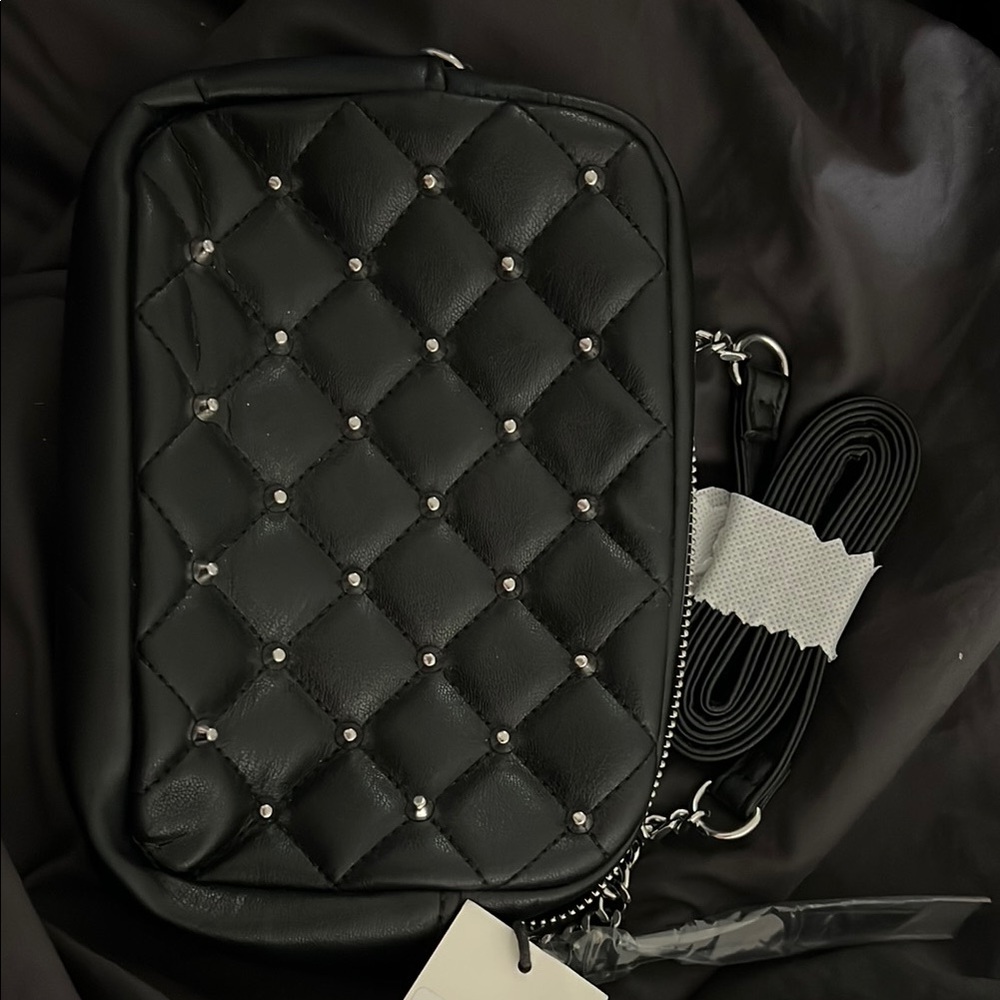 Quilted Black Crossbody Bag with Studs